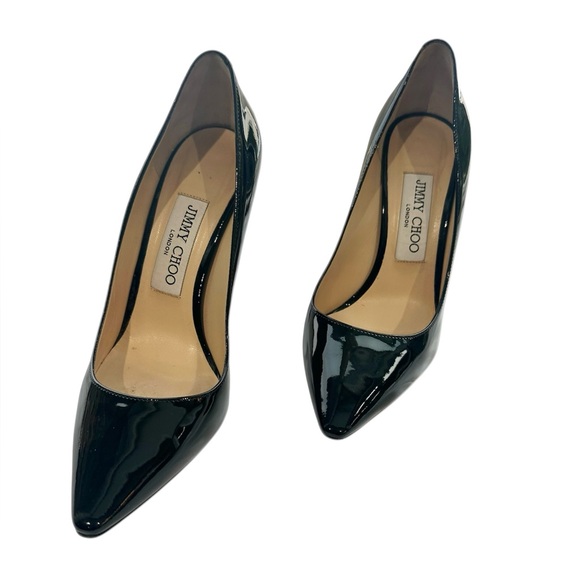 Jimmy Choo black, patent leather, stiletto heel pumps, 4 inch heels - Picture 6 of 16